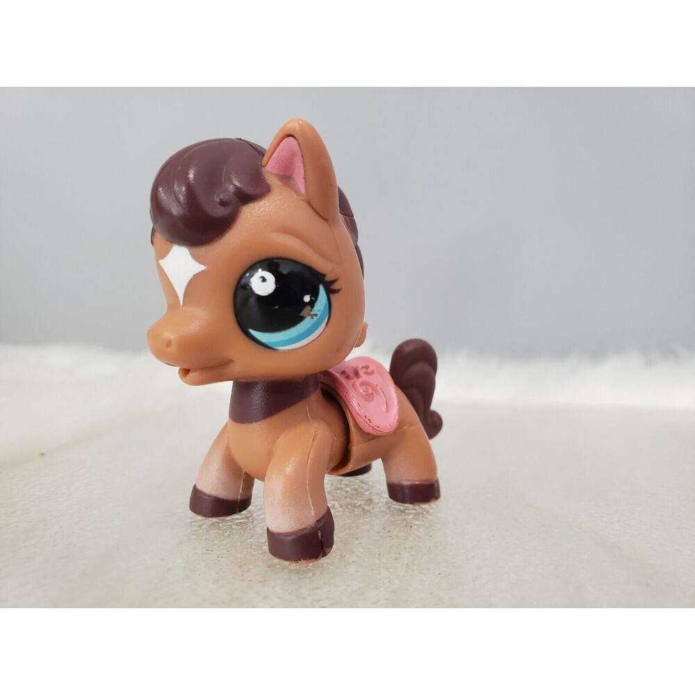 Littlest Pet Shop LPS Brown Walkable‎ Pony Horse #2257 Pink Saddle